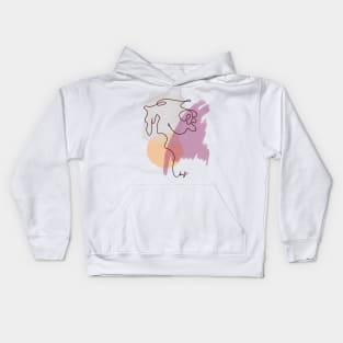 Abstract Line Art Dog Drawing on Watercolor Kids Hoodie